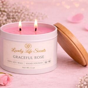 Graceful Rose Hand Poured Double Wick 100% Soy Candle Tin